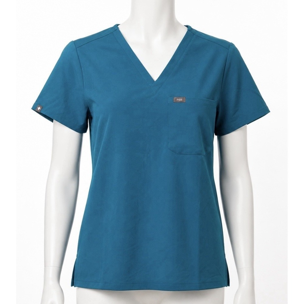FIGS Women's Catarina Short Sleeve Scrub Top Small S Color Teal Blue/Green